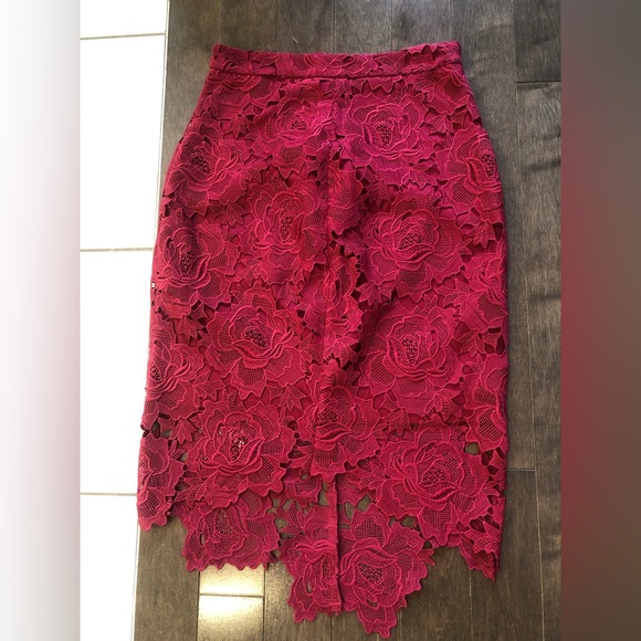 Burgundy Lace High Low Pencil Skirt - Picture 2 of 5